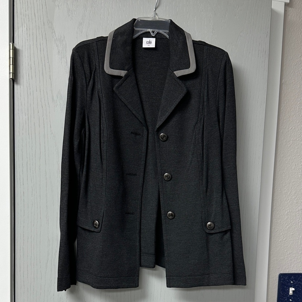 CAbi Charcoal Blazer with Light Gray Trim